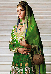 The most beautiful refinements for style and tradition. The dazzling green net anarkali churidar suit have amazing embroidery patch work is done with resham, zari, stone and beads work. Beautiful embroidery work on kameez is stunning. The entire ensemble makes an excellent wear. Matching santoon churidar and chiffon dupatta is available with this suit. Slight Color variations are possible due to differing screen and photograph resolutions.