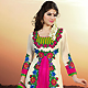 Off White and Pink Faux Georgette Pakistani Style Churidar Kameez with Dupatta