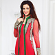 Red Faux Georgette and Net Churidar Kameez with Dupatta