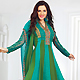 Turquoise Green and Olive Green Faux Crepe Jacquard and Faux Chiffon Churidar Kameez with Dupatta