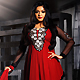 Red and Beige Faux Georgette and Net Churidar Kameez with Dupatta