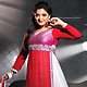 Red and Off White Faux Georgette Churidar Kameez with Dupatta