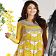 Yellow and White Net Churidar Kameez with Dupatta