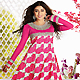 Pink and White Net Churidar Kameez with Dupatta