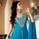 Turquoise Blue Georgette Readymade Churidar Kameez with Dupatta