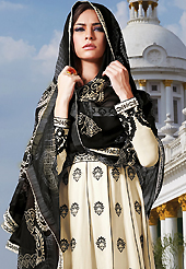 Breathtaking collection of suits with stylish embroidery work and fabulous style. The dazzling cream and black lawn cotton churidar suit have amazing embroidery patch work is done with resham work. The entire ensemble makes an excellent wear. Matching cream cambric cotton churidar and black chiffon dupatta is available with this suit. Slight Color variations are possible due to differing screen and photograph resolutions.