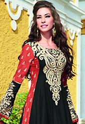 Attract all attentions with this embroidered suit. The dazzling black and rust lawn cotton trouser kameez have amazing embroidery patch work is done with resham and stone work. The entire ensemble makes an excellent wear. Matching rust cambric cotton trouser and cream chiffon dupatta is available with this suit. Slight Color variations are possible due to differing screen and photograph resolutions.