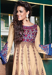 This season dazzle and shine in pure colors. The dazzling light fawn lawn cotton churidar suit have amazing embroidery patch work is done with resham work. The entire ensemble makes an excellent wear. Matching cambric cotton churidar and dupatta is available with this suit. Slight Color variations are possible due to differing screen and photograph resolutions.