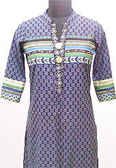 Arresting printed kurti is has small butti print on all over with fabric patch on choli. Printed border on sleeves is nice. Color combination of this kurti is nice. It’s a casual wear drape. Slight Color variations are possible due to differing screen and photograph resolutions.