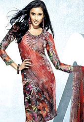 Keep the interest with this designer printed kurti. This fantastic faux crepe printed tunic is beautified with floral and abstract art print work. Matching stole is available with this tunic. Bottom shown in the image is just for photography purpose. The tunic can be customize upto 40 inches. Slight Color variations are possible due to differing screen and photograph resolutions.