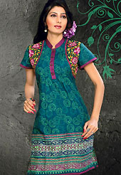 Trendy printed cotton kurti has a amazing floarl pattern print work with rich resham embroidered shoulder. Traditional art work border of bottom area gives a different look everywere. Color combination of this kurti is nice. It’s a casual wear drape. Bottom shown in the image is just photography purpose. Slight Color variations are possible due to differing screen and photograph resolutions.