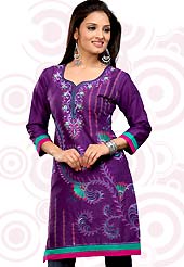 Exquisite embroidered tunic is nicely designed with embroidery work in floral pattern which is graceful and gives you a modern look. This is made with Cambric Cotton fabric. Color combination of this tunic is nice. It’s a casual wear drape. Bottom shown in the image is just photography purpose. Slight Color variations are possible due to differing screen and photograph resolutions.