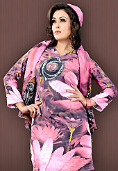 Stylish and beautiful work tunic. This pink and deep grey faux crepe tunic is designed with beautiful combination of digital print and sequins work in form of floral motifs. Beautiful printed faux georgette stole is available with this tunic. Bottom shown in the image is just for photography purpose. Slight Color variations are possible due to differing screen and photograph resolutions.