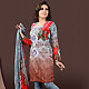 Bluish Grey and Red Faux Crepe Tunic with Stole