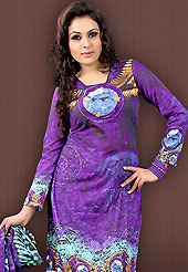 A fascinating and spellbinding tunics. This dark purple faux crepe tunic is designed with beautiful combination of digital print and sequins work in form of floral motifs. Beautiful printed faux georgette stole is available with this tunic. Bottom shown in the image is just for photography purpose. Slight Color variations are possible due to differing screen and photograph resolutions.