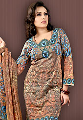 Extensive and showy tunics with simplicity. This fawn and rust faux crepe tunic is designed with beautiful combination of digital print and sequins work in form of floral and abstract motifs. Beautiful printed faux georgette stole is available with this tunic. Bottom shown in the image is just for photography purpose. Slight Color variations are possible due to differing screen and photograph resolutions.