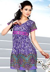This light purple printed cotton readymade tunic is nicely designed with floral print and resham work. This is a perfect casual wear. Bottom shown in the image is just for photography purpose. Slight Color variations are possible due to differing screen and photograph resolutions.