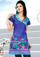 This blue printed cotton readymade tunic is nicely designed with floral print and resham work. This is a perfect casual wear. Bottom shown in the image is just for photography purpose. Slight Color variations are possible due to differing screen and photograph resolutions.