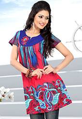 This red and blue printed cotton readymade tunic is nicely designed with abstract, floral, paisley print and resham work. This is a perfect casual wear. Bottom shown in the image is just for photography purpose. Slight Color variations are possible due to differing screen and photograph resolutions.