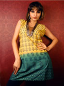 Be the ultimate fashion trend setter with this pretty yellow and green  shaded cotton kurti.
It is clubbed with some exciting combination of golden block prints in the upper half and shades of green in the lower half which makes the kurti look fantastic.
This kurti is suitable for every occasion.
It also has some terrific lace work done to give you a brand new fashionable look.