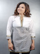 Cotton print kurti with chicken and lace work
