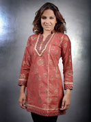 Cambric gold print kurti with patch work