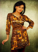 Cotton print kurti with moti embroidery work and lace and leader work
