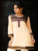 Crush fabric kurti with simmer work on neck and wrist and resham embroidery and brocket work