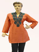 Cotton kurti with heavy kadai work with sequence work  and stylish colure neck
