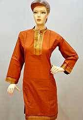 Trendy and stylish cotton kurti simple designed with zari lace border on sleeves, neck and bottom. It give a different look everywere.  Color combination of this kurti is nice. It’s a casual and formal wear drape. Slight Color variations are possible due to differing screen and photograph resolutions.