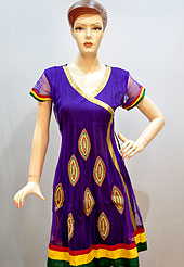 Arresting frock patterned net kurti is nicely designed with eye patterned embroidered patch with cotton silk fabric border . Embroidery is done with thread work. Gotta on neckline is attractive. It’s a casual and party wear drape. Slight Color variations are possible due to differing screen and photograph resolutions.