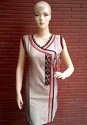 A Simple and pretty silk kurti is nicely designed with thread worked embroidery, metal brooch and piping work on neckline. This kurti is used for casual and party purpose. Nice mixing of colors and work make different to others. Another colors of this kurti shown in image. Slight Color variations are possible due to differing screen and photograph resolutions.