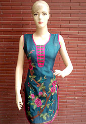 A beautiful silk kurti is nicely designed with thread worked floral embroidery patch with stone and piping work. This kurti is used for casual and party purpose. Nice mixing of colors and work make different to others. Slight Color variations are possible due to differing screen and photograph resolutions.