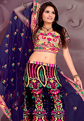 Take a look on the changing fashion of the season. This navy blue lehenga choli is nicely embroidered and patch work done with  resham, sequins and stone work in form of floral motifs. Beautiful embroidery work on lehenga is stunning. The beautiful embroidery on lehenga made it awesome and gives you stylish and attractive look to others. Matching and dupatta is availble with this lehenga. Slight Color variations are possible due to differing screen and photograph resolutions.