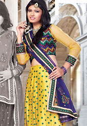 Let your personality speak for you this bridal lehenga embellished with embroidery work. This yellow net lehenga choli is nicely embroidered and patch work done with resham and sequins work. The beautiful embroidery on lehenga made it awesome and gives you stylish and attractive look to others. Matching choli and dark blue net dupatta is availble with this lehenga. Slight Color variations are possible due to differing screen and photograph resolutions.