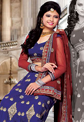 It’s cool and has a very modern look to impress all. This blue satin lehenga choli is nicely embroidered and patch work done with resham, zari and stone work. The beautiful embroidery on lehenga made it awesome and gives you stylish and attractive look to others. Matching choli and red net dupatta is availble with this lehenga. Slight Color variations are possible due to differing screen and photograph resolutions.