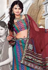 Elegance and innovation of designs crafted for you. This multicolor brocade and net lehenga choli is nicely embroidered and patch work done with resham, stone, sequins and lace work. The beautiful embroidery on lehenga made it awesome and gives you stylish and attractive look to others. Matching choli and maroon net dupatta is availble with this lehenga. Slight Color variations are possible due to differing screen and photograph resolutions.