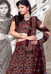 Welcome to the new era of Indian fashion wear. This dark maroon net lehenga choli is nicely embroidered and patch work done with resham and sequins work. The beautiful embroidery on lehenga made it awesome and gives you stylish and attractive look to others. Matching choli and dupatta is availble with this lehenga. Slight Color variations are possible due to differing screen and photograph resolutions.