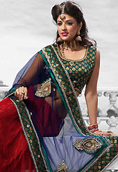 It’s cool and has a very modern look to impress all. This red net lehenga is nicely embroidered patch work is done with resham, zari, sequins, stone and lace work. The beautiful embroidery on lehenga made it awesome and gives you stylish and attractive look to others. Matching choli and blue net dupatta is availble with this lehenga. Slight Color variations are possible due to differing screen and photograph resolutions.
