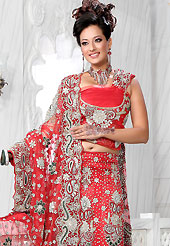 Elegance and innovation of designs crafted for you. This red net lehenga is nicely embroidered and velvet patch work is done with stone, zardosi, cutdana and cutbeads work. The beautiful embroidery on lehenga made it awesome and gives you stylish and attractive look to others. Matching choli and dupatta is availble with this lehenga. Slight Color variations are possible due to differing screen and photograph resolutions.