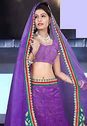 Today’s fashion is really about sensuality which can be seen in this creation. This purple net and brocade lehenga is nicely embroidered patch work is done with resham, zari, sequins, stone and lace work. The beautiful embroidery on lehenga made it awesome and gives you stylish and attractive look to others. Matching choli and dupatta is availble with this lehenga. Slight Color variations are possible due to differing screen and photograph resolutions.