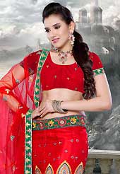 Be the cynosure of all eyes with this wonderful casual wear in flattering colors and combinations. This red net lehenga is nicely embroidered patch work is done with resham, sequins and lace work. The beautiful embroidery on lehenga made it awesome and gives you stylish and attractive look to others. Matching choli and dupatta is availble with this lehenga. Slight Color variations are possible due to differing screen and photograph resolutions.
