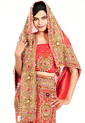 An occasion wear perfect is ready to rock you. This red georgette lehenga is nicely embroidered and velvet patch work is done with cutdana, sequins, stone, beads and cutbeads work. The beautiful embroidery on lehenga made it awesome and gives you stylish and attractive look to others. Matching choli and dupatta is availble with this lehenga. Slight Color variations are possible due to differing screen and photograph resolutions.