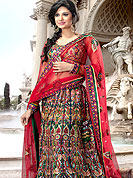 Embroidered Lehenga are highly in order on a range of occasions such as wedding, formal party and festivals. Because of their stunning looks, it has become popular with women all over the country. This multicolor lehenga is beautified with resham, sequins and zari work. This drape is nicely designed with heavy floral embroidery. Chunari made with net fabric is adorning beautiful butta and border which give’s you a singular look. Designer embroidered blouse with net sleeves is available. Slight Color variations are possible due to differing screen and photograph resolutions.