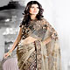 Beige and Black Net Saree with Blouse