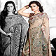 Fawn and Green Shimmer Faux Georgette Saree with Blouse