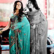 Shaded Sea Green Shimmer Faux Georgette Saree with Blouse