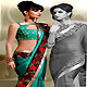 Turquoise Green Crepe Saree with Blouse