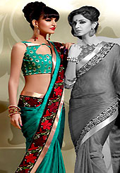 Welcome to the new era of Indian fashion wear. This turquoisen crepe saree is nicely designed with resham and patch in form of floral motifs. Beautiful patch border on saree make attractive to impress all. This saree gives you a modern and different look in fabulous style. Matching blouse is available with this saree. Slight color variations are possible due to differing screen and photograph resolution.