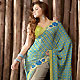 Turquoise Blue, Olive Green and Grey Crepe Saree with Blouse